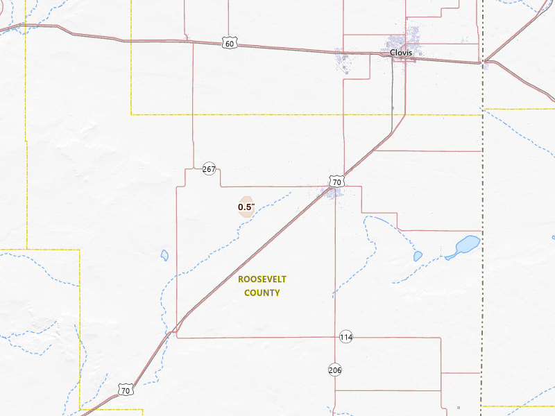 Radar-estimated hail-size map of the storm over Portales, NM on Jul 10, 2026