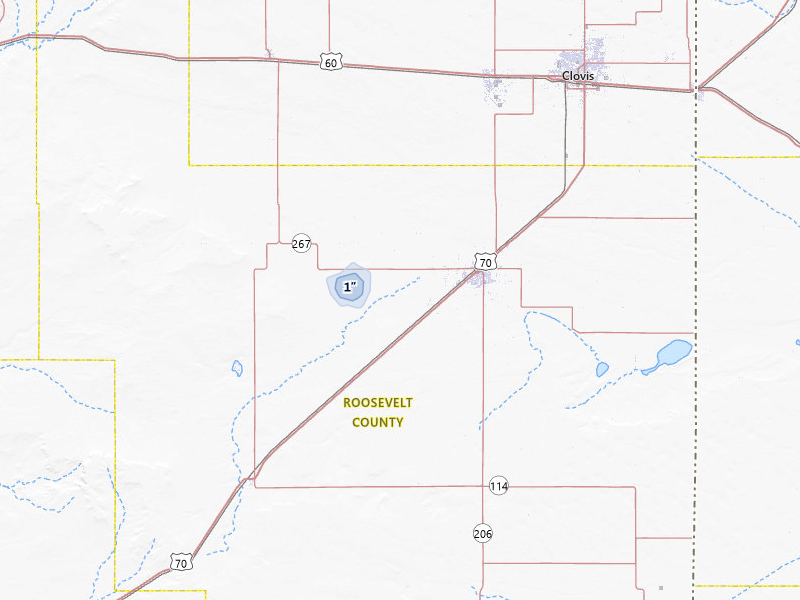 NEXRAD radar-signature map of the hail storm over Portales, NM on Jul 10, 2026