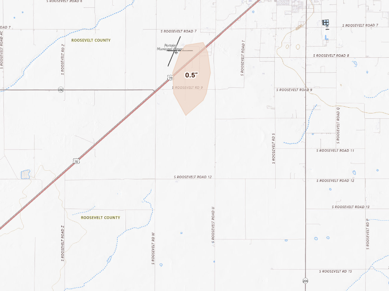 Radar-estimated hail-size map of the storm over Portales, NM on Sep 13, 2026