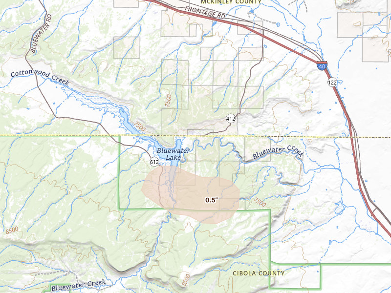 Radar-estimated hail-size map of the storm over Prewitt, NM on Aug 26, 2026