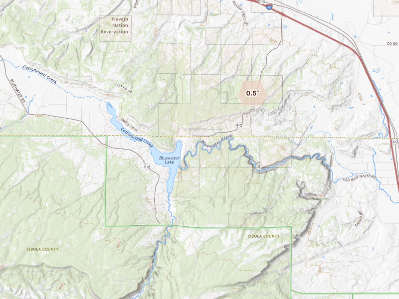 Radar-estimated hail-size map of the storm over Prewitt, NM