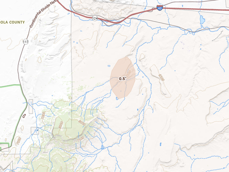 Radar-estimated hail-size map of the storm over Pueblo Of Acoma, NM on Jul 22, 2026