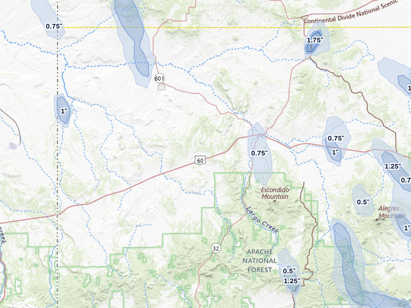 NEXRAD radar-signature map of the hail storm over Quemado, NM on Jul 28, 2026