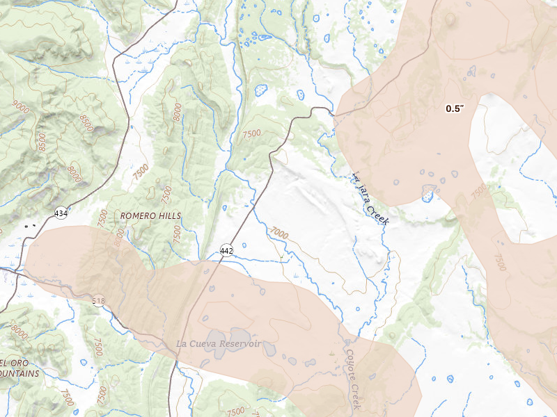 Radar-estimated hail-size map of the storm over Rainsville, NM on Jun 24, 2026
