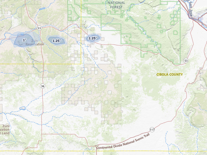 NEXRAD radar-signature map of the hail over Ramah, NM