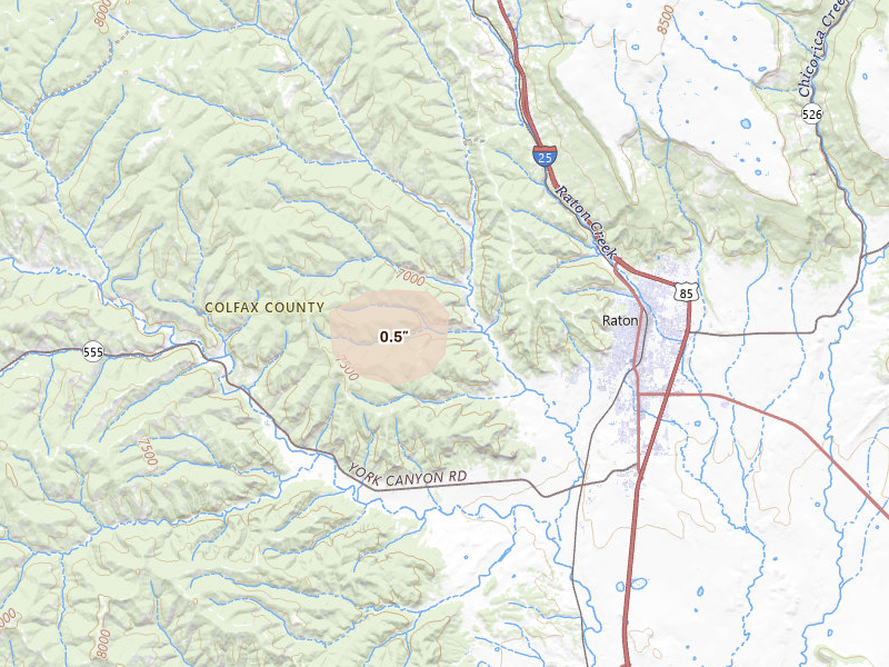 Radar-estimated hail-size map of the storm over Raton, NM