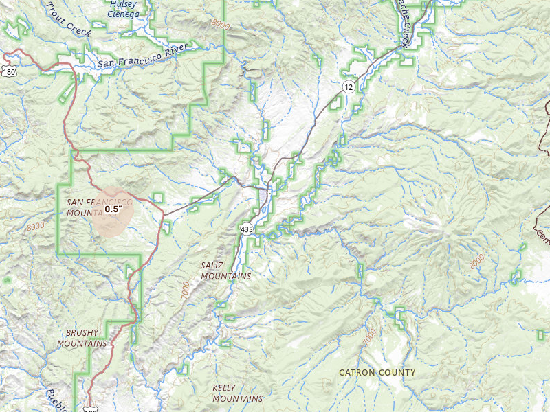 Radar-estimated hail-size map of the storm over Reserve, NM on Jul 24, 2026