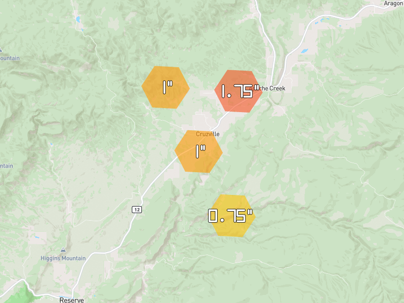 Hail map of Reserve, NM on Jul 28, 2026, hail up to 1.75"