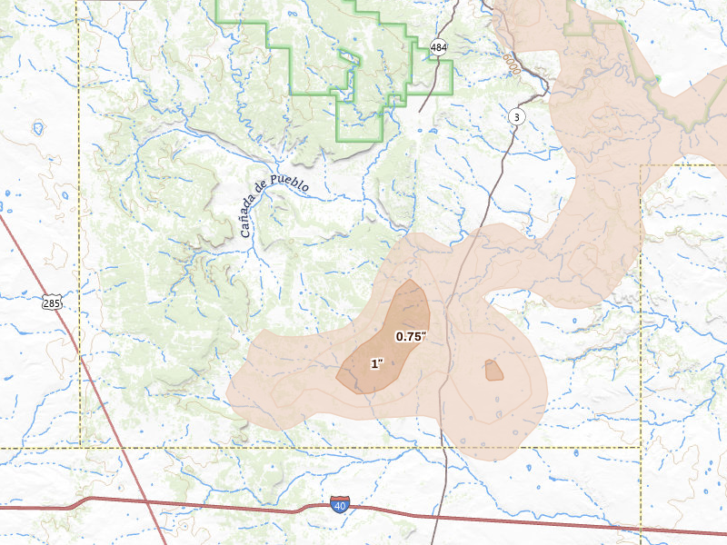 Radar-estimated hail-size map of the storm over Ribera, NM on Jun 3, 2026