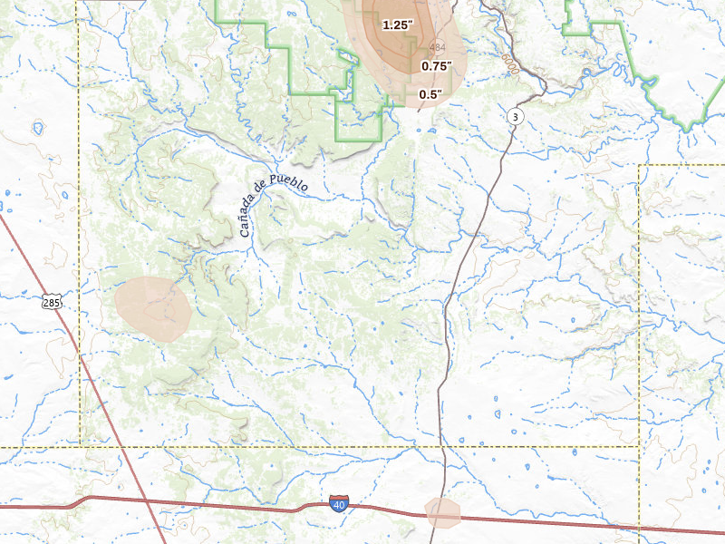 Radar-estimated hail-size map of the storm over Ribera, NM on Jun 19, 2026