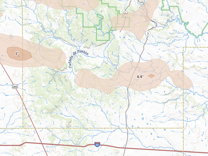 Radar-estimated hail-size map of the storm over Ribera, NM on Jun 24, 2026