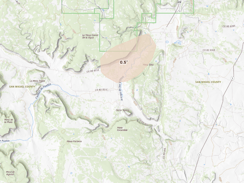 Radar-estimated hail-size map of the storm over Ribera, NM