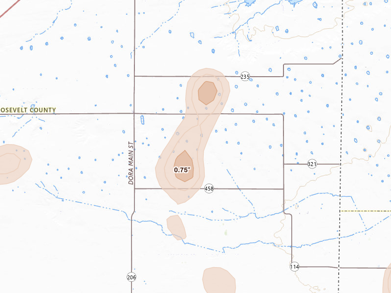 Radar-estimated hail-size map of the storm over Rogers, NM on Jun 5, 2026