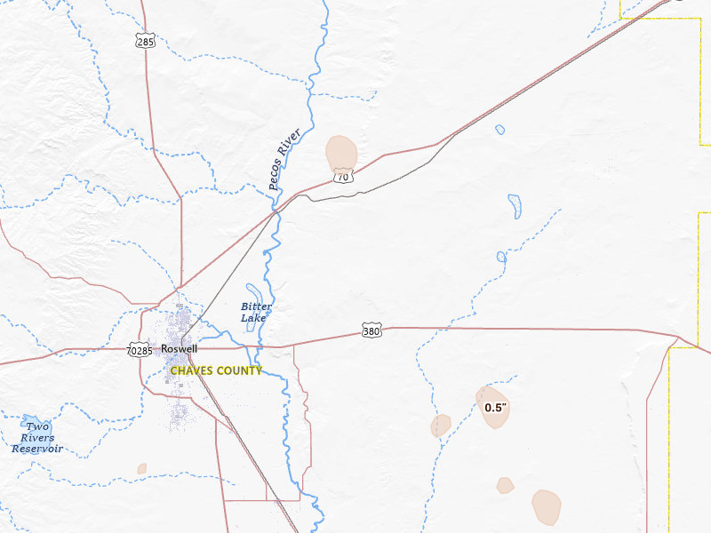 Radar-estimated hail-size map of the storm over Roswell, NM on Jun 2, 2026