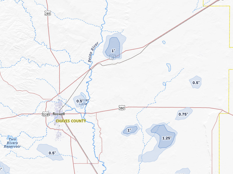 NEXRAD radar-signature map of the hail over Roswell, NM