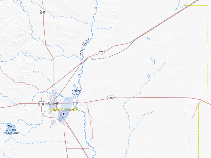 NEXRAD radar-signature map of the hail storm over Roswell, NM on Jul 1, 2026