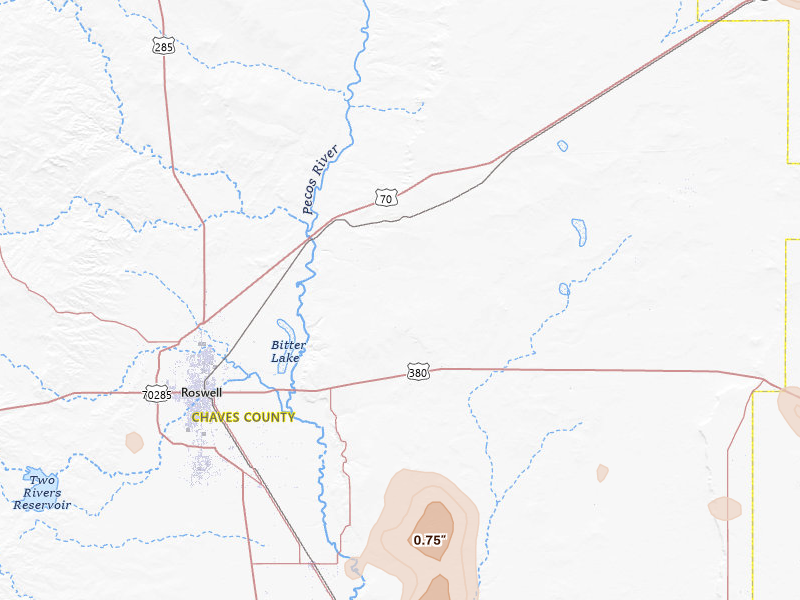 Radar-estimated hail-size map of the storm over Roswell, NM on Jul 4, 2026