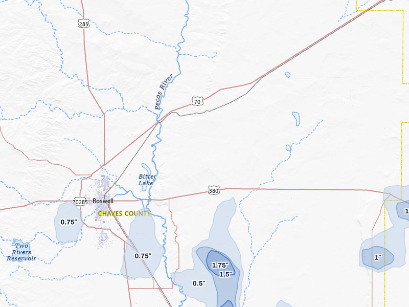 NEXRAD radar-signature map of the hail storm over Roswell, NM on Jul 4, 2026