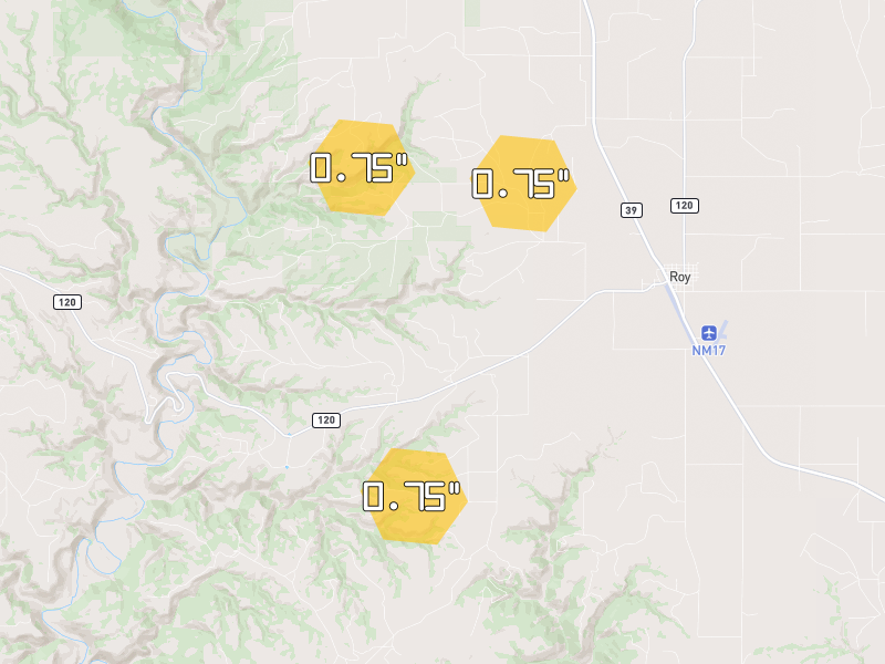 Hail map of Roy, NM on Jun 4, 2026, hail up to 0.75"