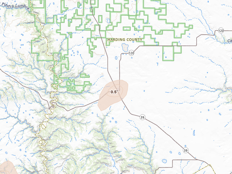 Radar-estimated hail-size map of the storm over Roy, NM on Jun 5, 2026