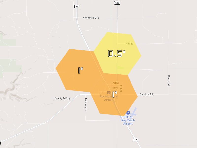 Hail map of Roy, NM on Jun 5, 2026, hail up to 1"