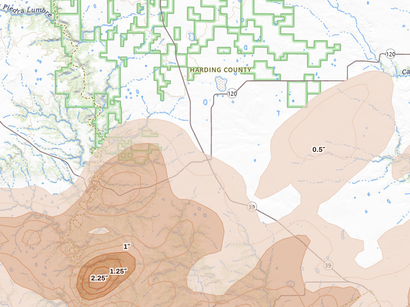 Radar-estimated hail-size map of the storm over Roy, NM on Jun 12, 2026
