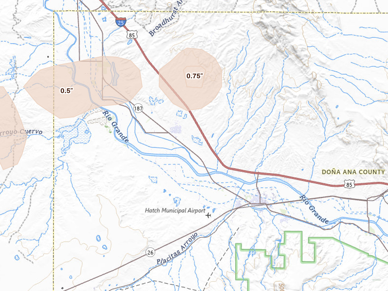 Radar-estimated hail-size map of the storm over Salem, NM