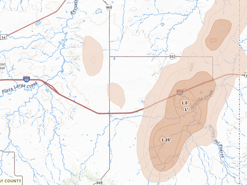 Radar-estimated hail-size map of the storm over San Jon, NM on Jun 2, 2026