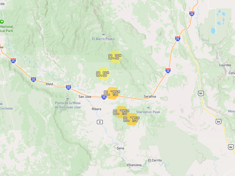 Hail map of San Jose, NM on Jun 3, 2026, hail up to 0.75"