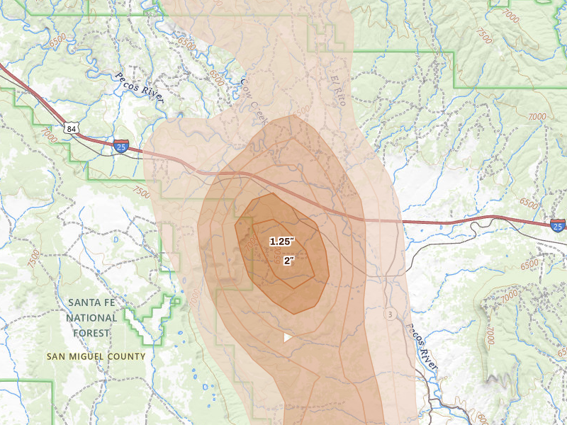 Radar-estimated hail-size map of the storm over San Jose, NM