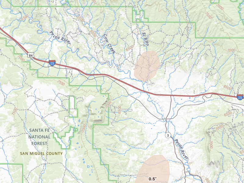 Radar-estimated hail-size map of the storm over San Jose, NM on Jul 24, 2026