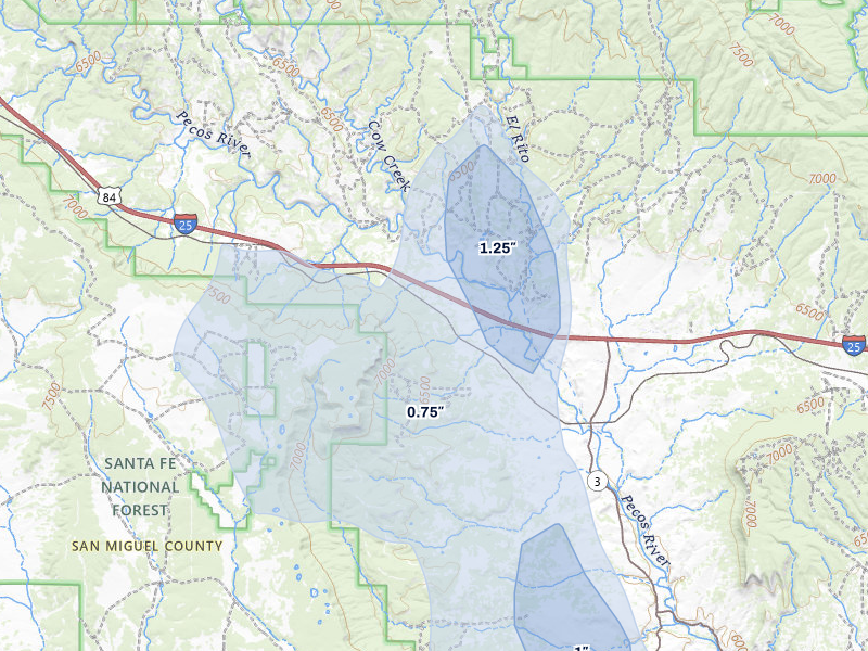 NEXRAD radar-signature map of the hail over San Jose, NM