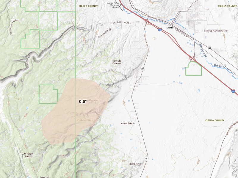 Radar-estimated hail-size map of the storm over San Rafael, NM on Sep 24, 2026