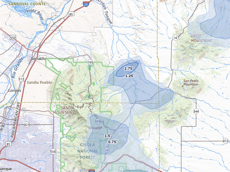 NEXRAD radar-signature map of the hail over Sandia Park, NM