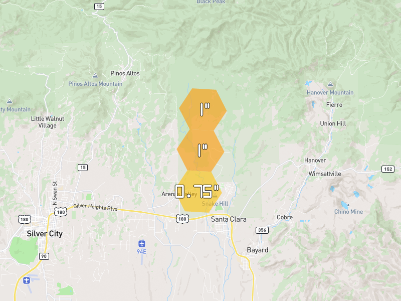 Hail map of Santa Clara, NM on Jun 5, 2026, hail up to 1"