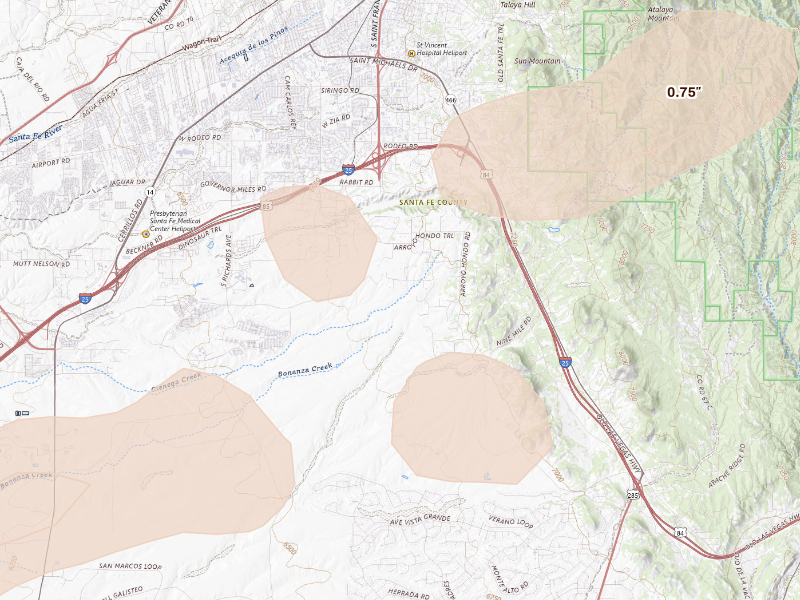 Radar-estimated hail-size map of the storm over Santa Fe, NM