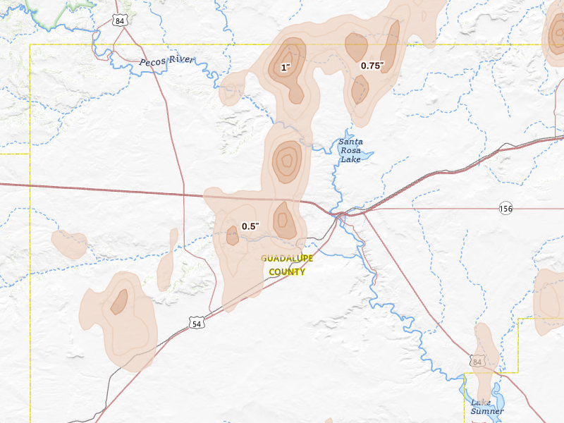Radar-estimated hail-size map of the storm over Santa Rosa, NM on Jun 2, 2026