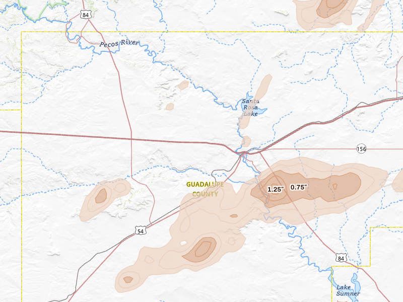 Radar-estimated hail-size map of the storm over Santa Rosa, NM on Jun 9, 2026