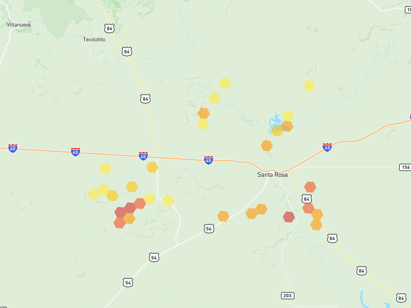 Hail map of Santa Rosa, NM on Jun 9, 2026, hail up to 2"