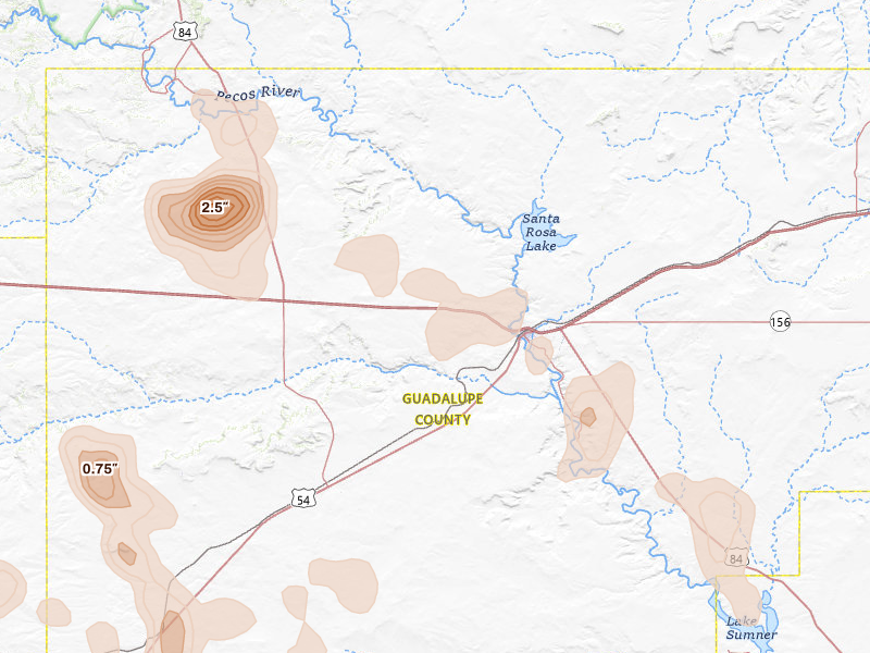 Radar-estimated hail-size map of the storm over Santa Rosa, NM on Jun 19, 2026