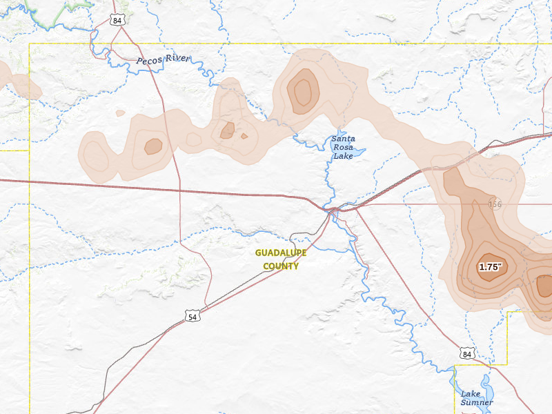 Radar-estimated hail-size map of the storm over Santa Rosa, NM on Jun 24, 2026