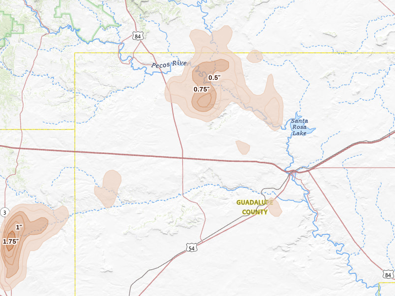 Radar-estimated hail-size map of the storm over Santa Rosa, NM on Aug 6, 2026