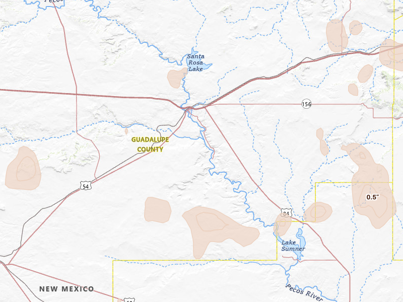 Radar-estimated hail-size map of the storm over Santa Rosa, NM on Aug 7, 2026