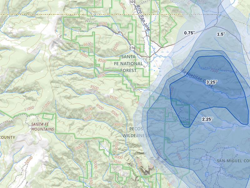 NEXRAD radar-signature map of the hail storm over Sapello, NM on Aug 19, 2026
