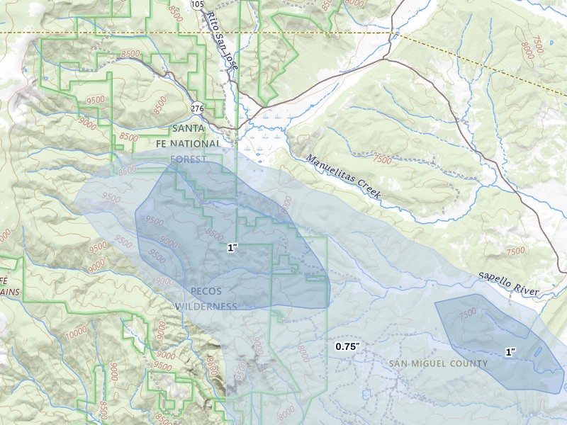 NEXRAD radar-signature map of the hail storm over Sapello, NM on Aug 25, 2026