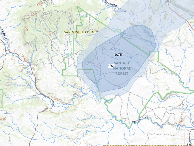 NEXRAD radar-signature map of the hail over Serafina, NM