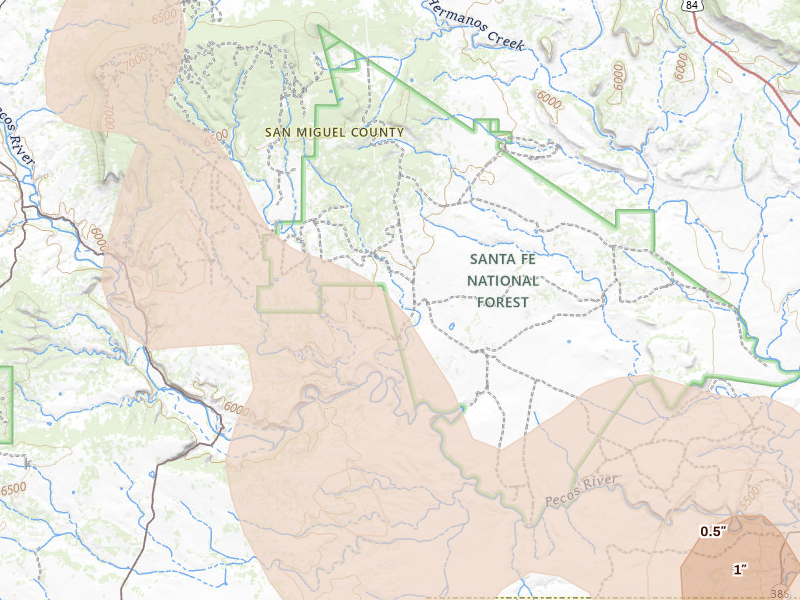 Radar-estimated hail-size map of the storm over Serafina, NM on Jun 3, 2026