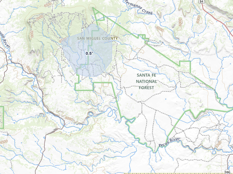 NEXRAD radar-signature map of the hail storm over Serafina, NM on Jun 9, 2026