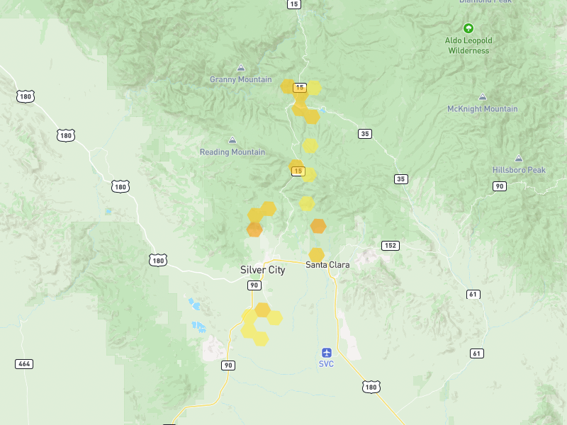 Hail map of Silver City, NM on Jun 5, 2026, hail up to 1"
