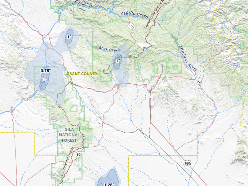 NEXRAD radar-signature map of the hail storm over Silver City, NM on Jul 10, 2026